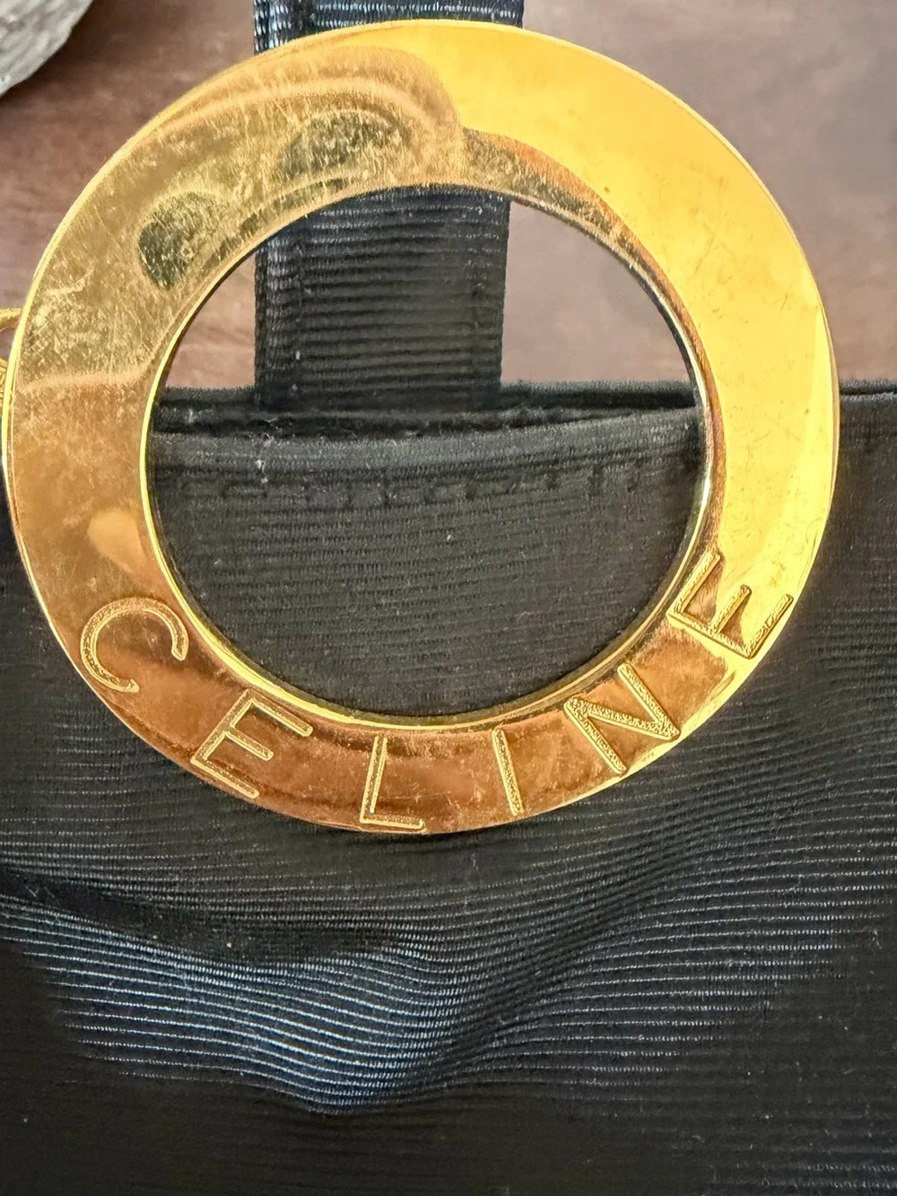 Vintage 1990’s Celine Black Mini Wristlet with Gold Ring